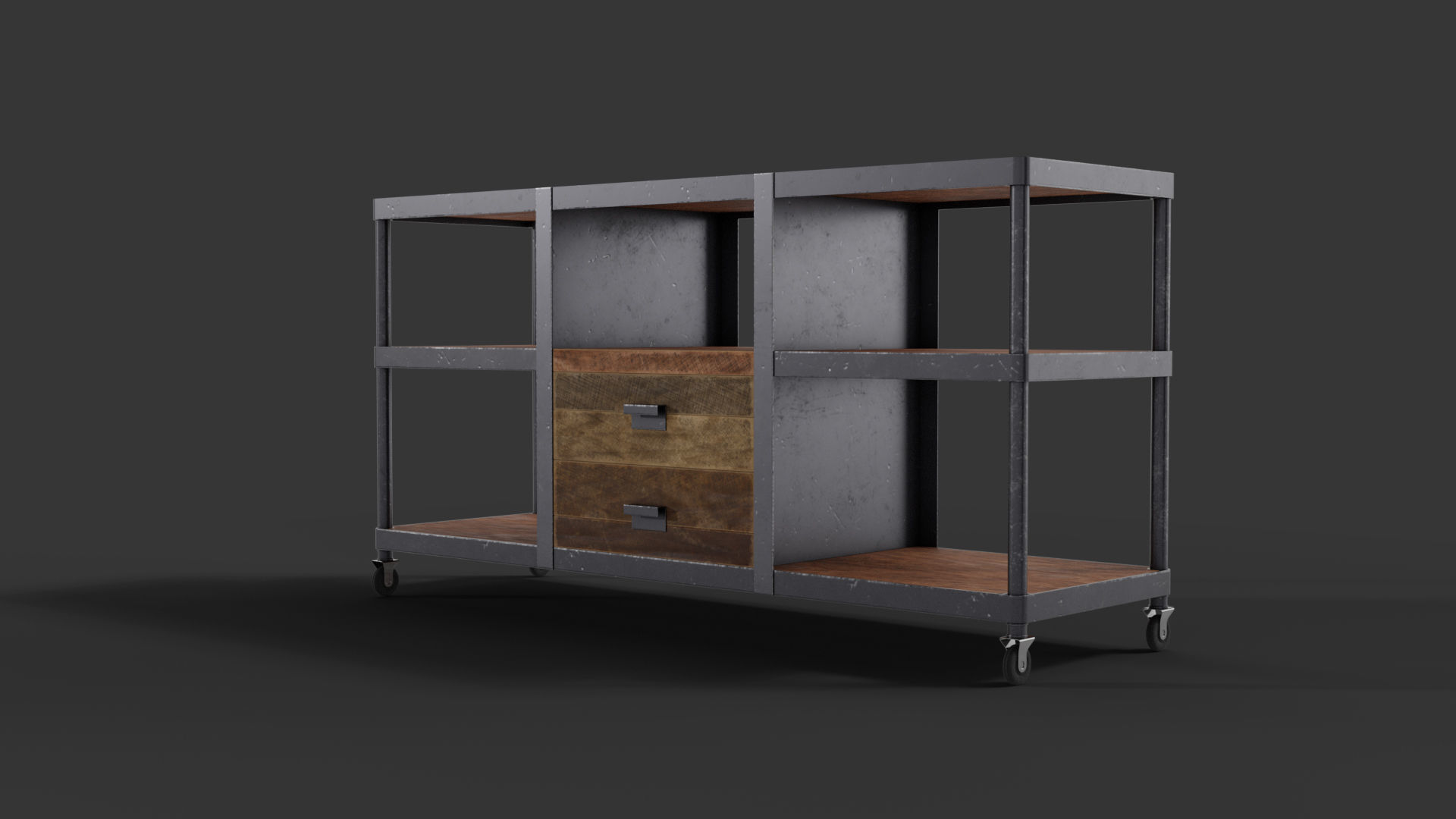 Industrial-style Media Console 3D model_1