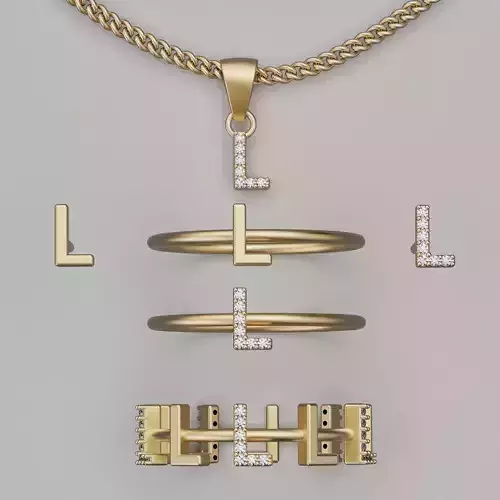 Letter L earring pendant ring    printable jewelry 3D model