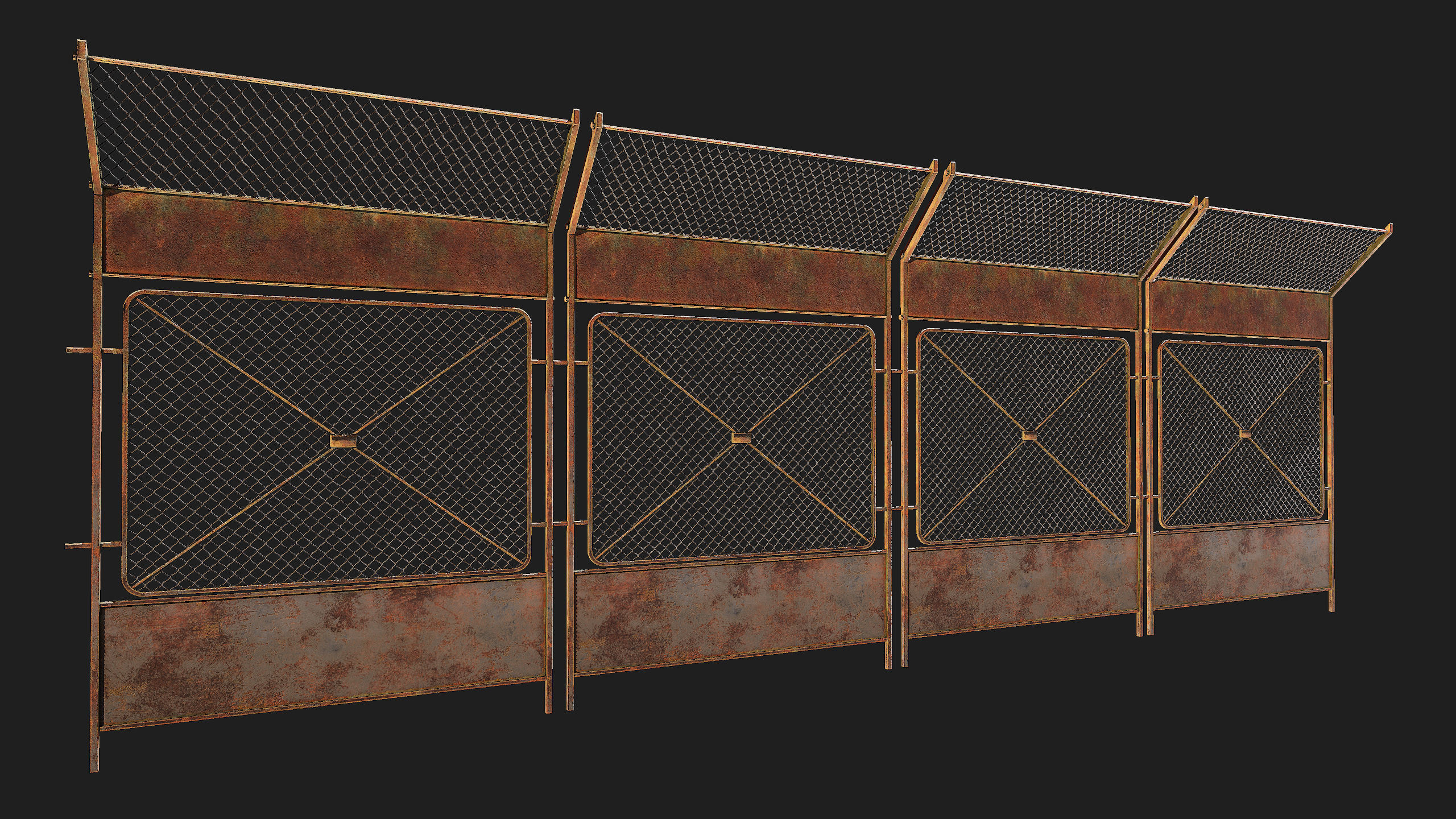 Wire Chain Link Fence Low-poly 3D model_1