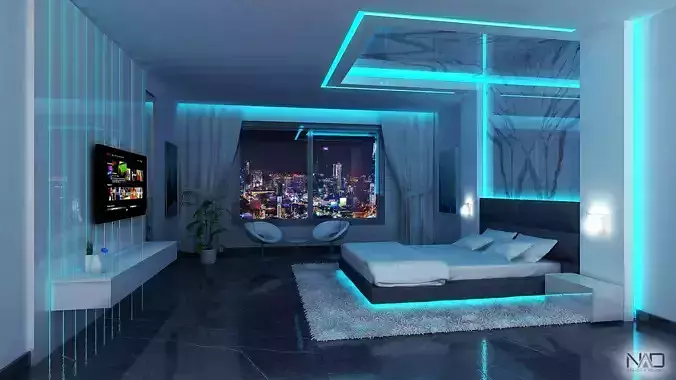 Teal Bedroom Interior Design Free 3D model