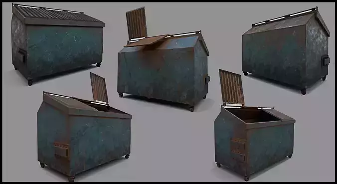 LowPoly Dustbin Game Ready With 10 Different Texture Set