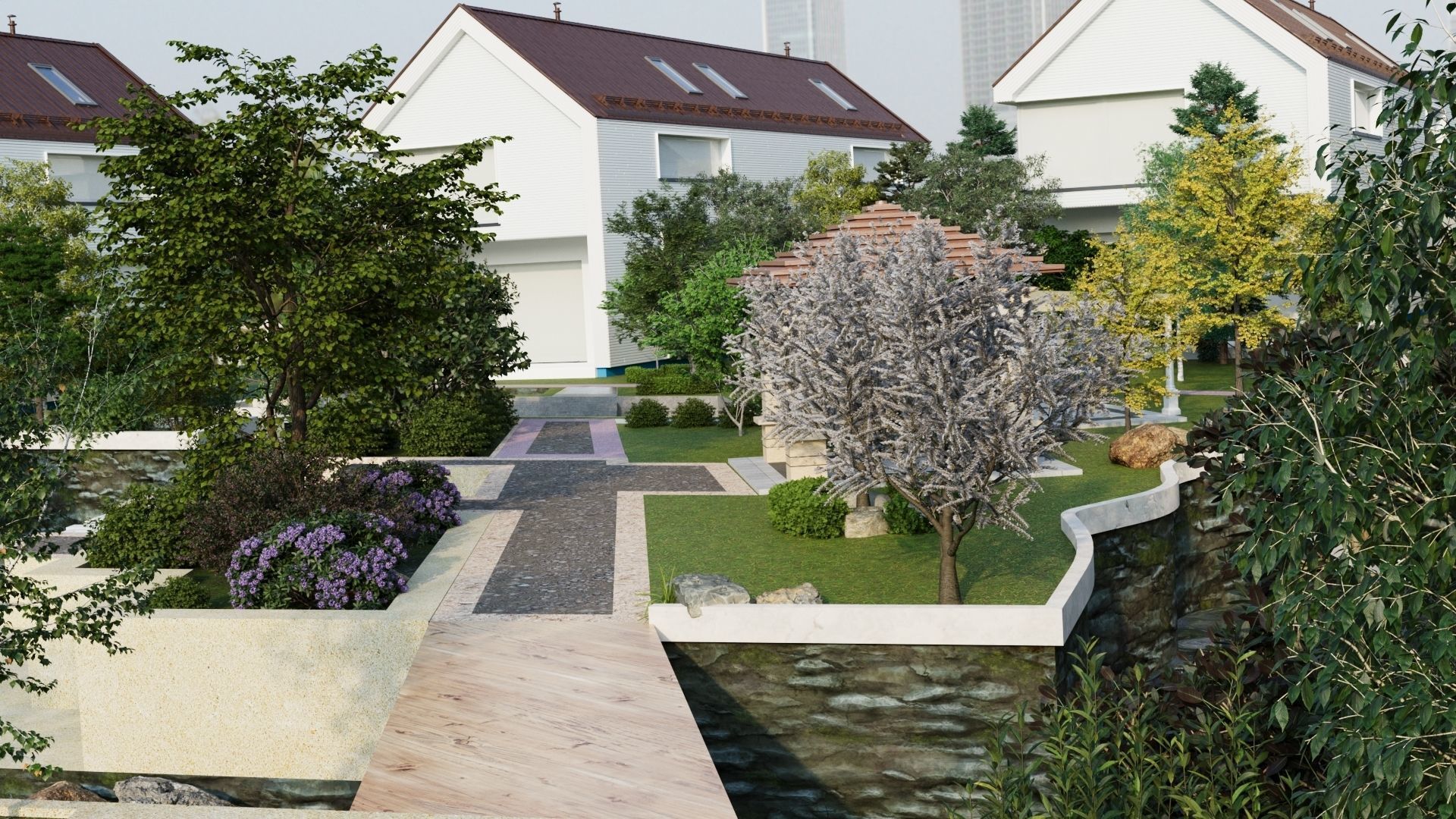 3D model scene of  neighborhood with park  landscape 3D model_2