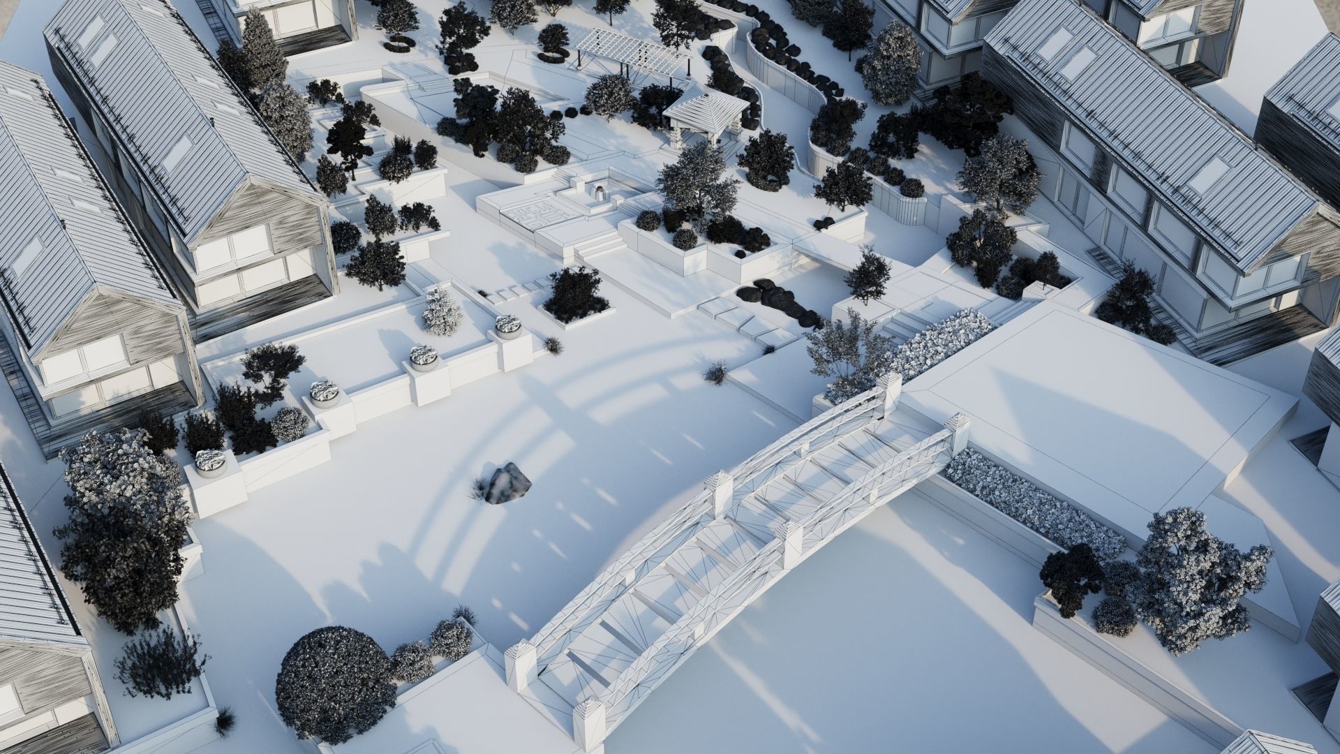 3D model scene of  neighborhood with park  landscape 3D model_5