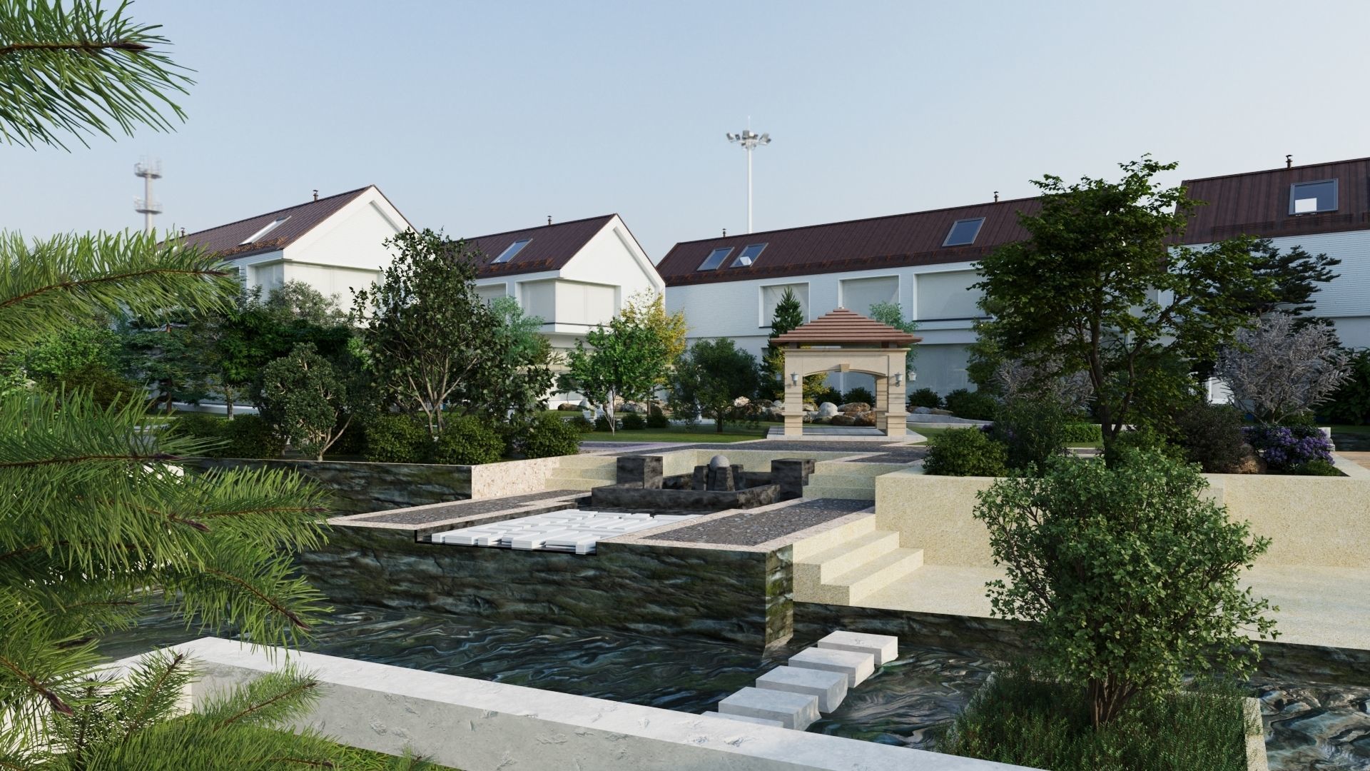 3D model scene of  neighborhood with park  landscape 3D model_4