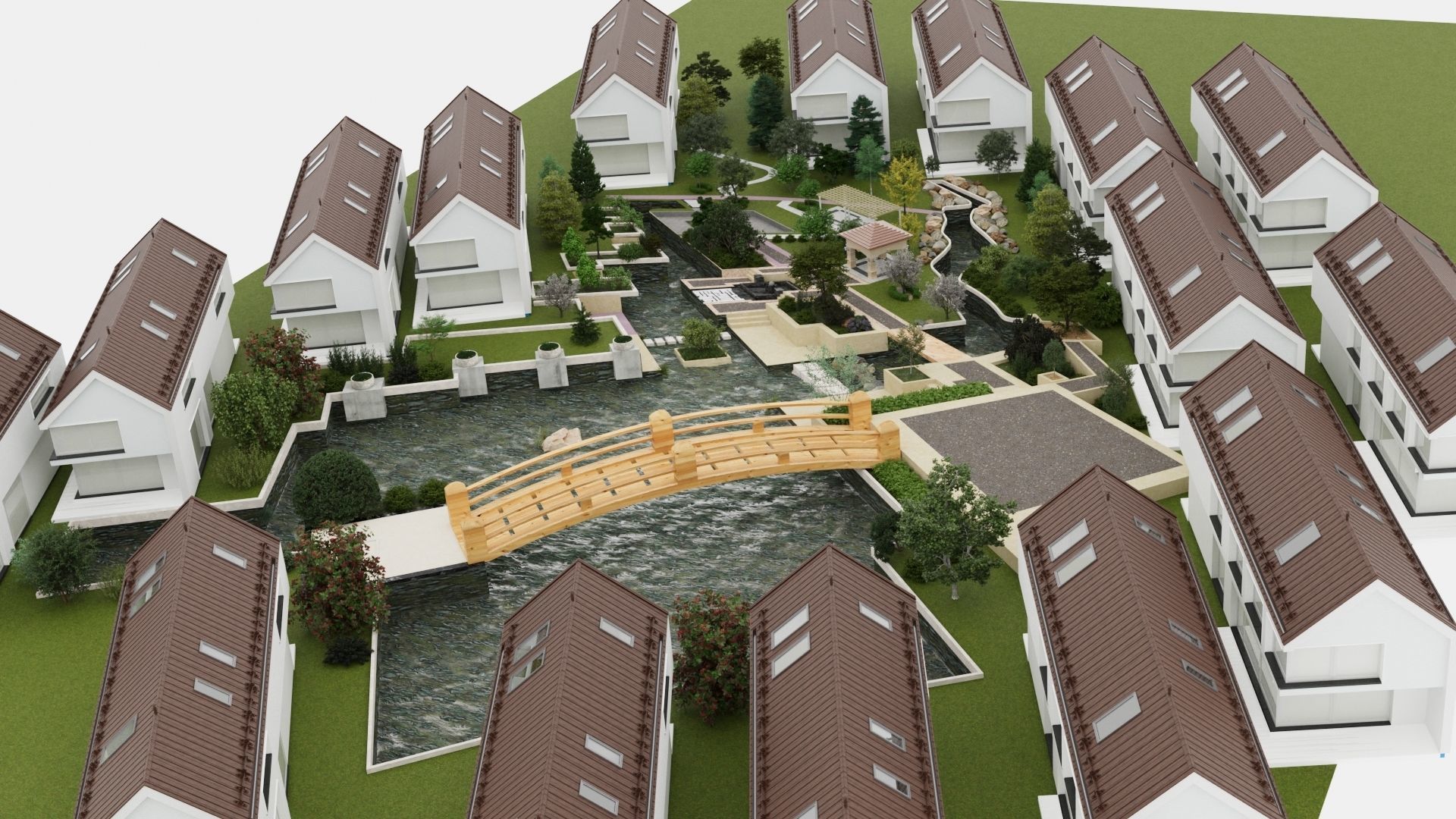 3D model scene of  neighborhood with park  landscape 3D model_1