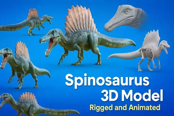 Spinosaurus Rigged Skeleton Low-poly 3D model