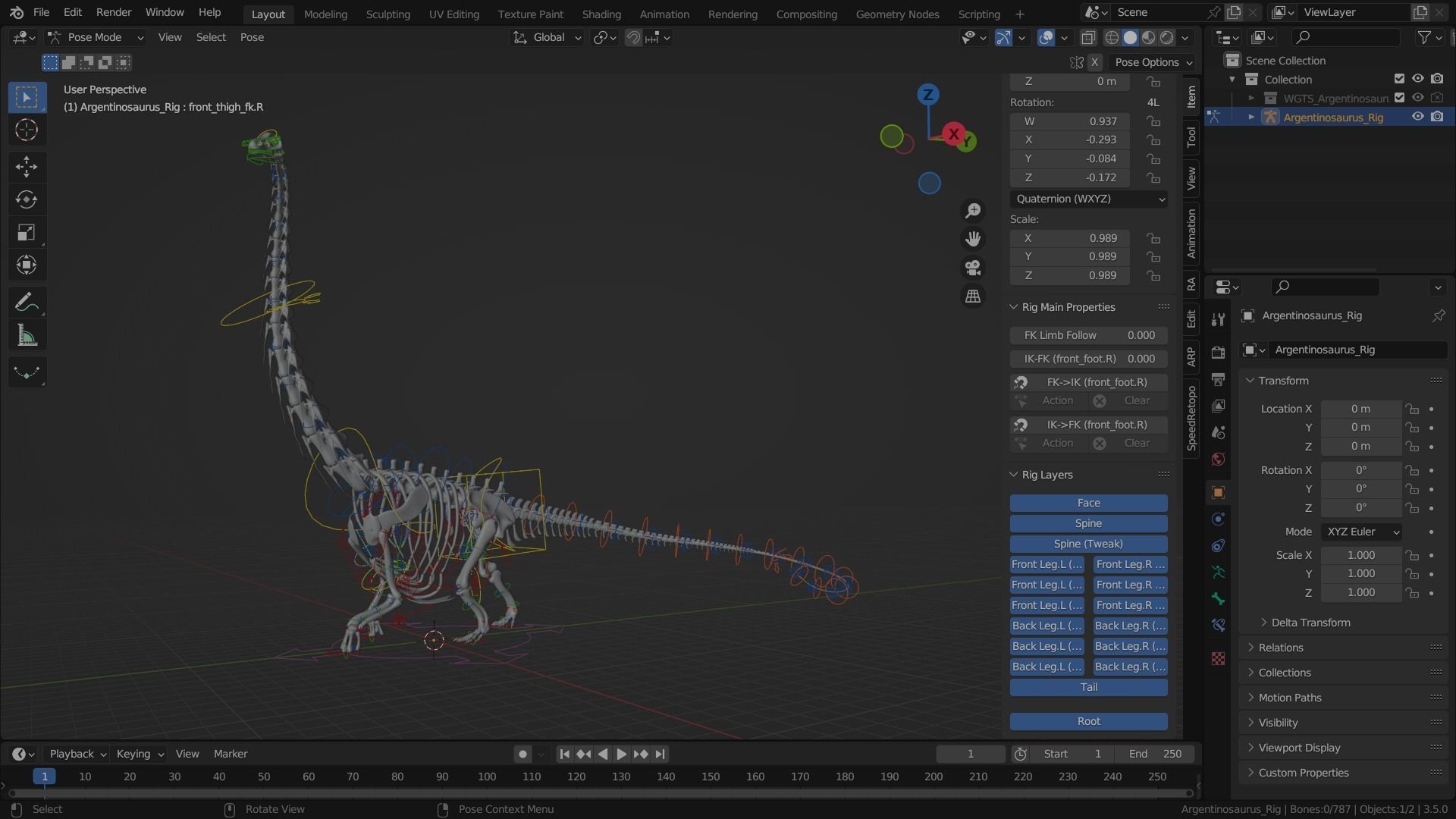 Argentinosaurus Rigged Basemesh With Skeleton 3D Model Collection_2