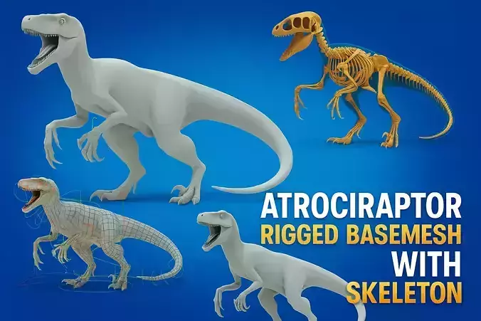 Atrociraptor Rigged Basemesh With Skeleton 3D Model Collection