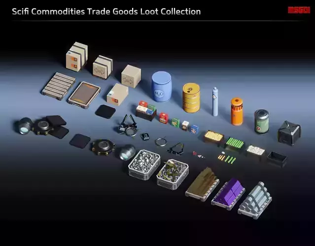Scifi Commodities Trade Goods Loot Collection Low-poly 3D model