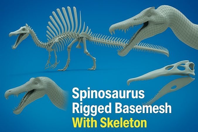 Spinosaurus Rigged Basemesh With Skeleton 3D Model Collection