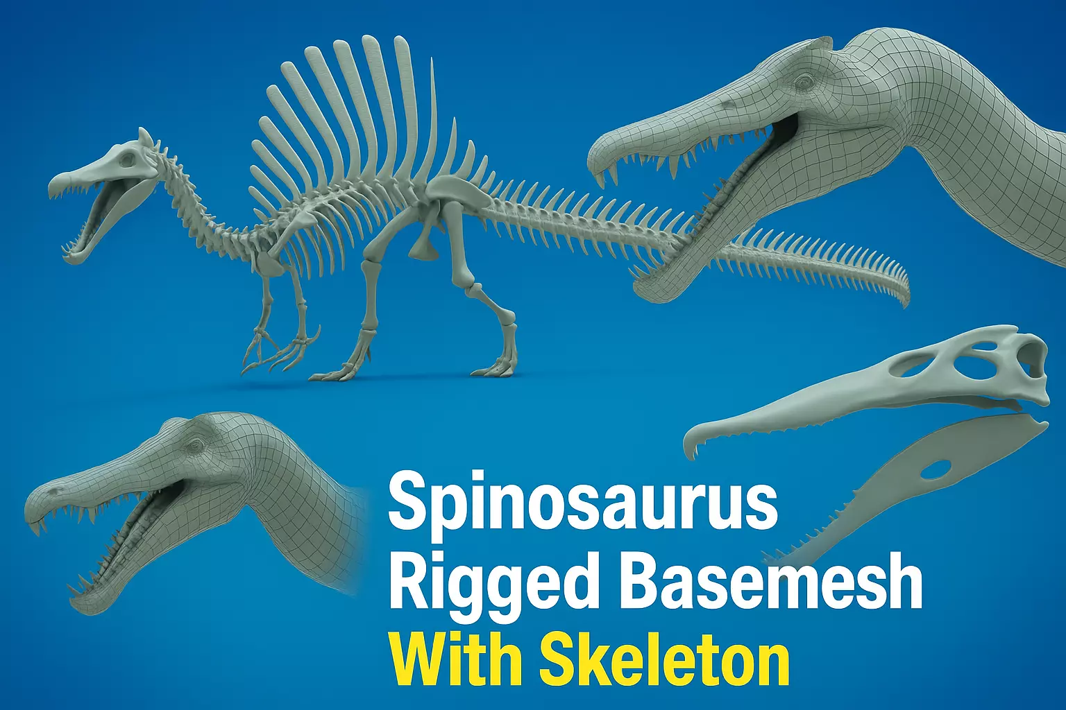 Spinosaurus Rigged Basemesh With Skeleton 3D Model Collection_0