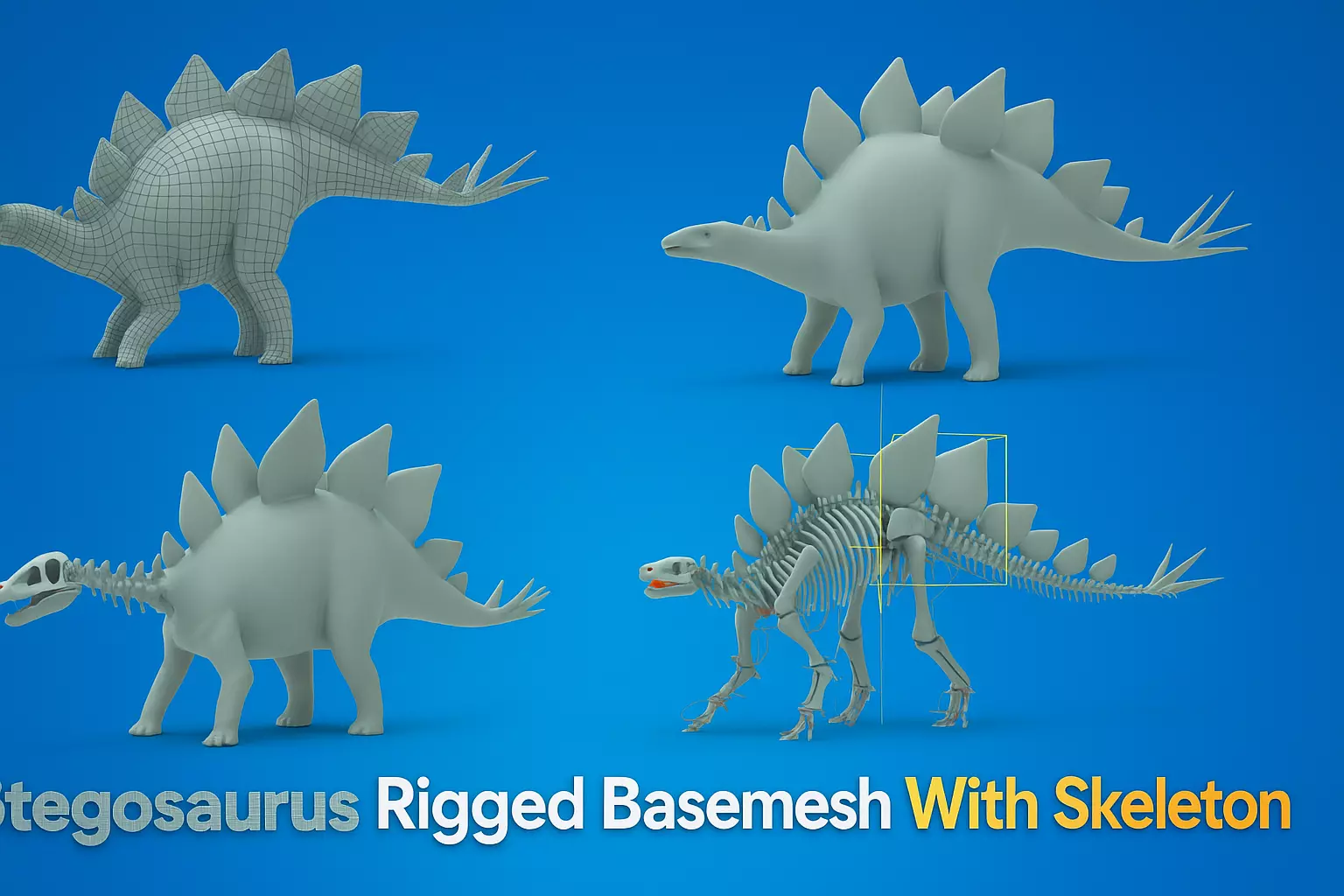 Stegosaurus Rigged Basemesh With Skeleton 3D Model Collection_0