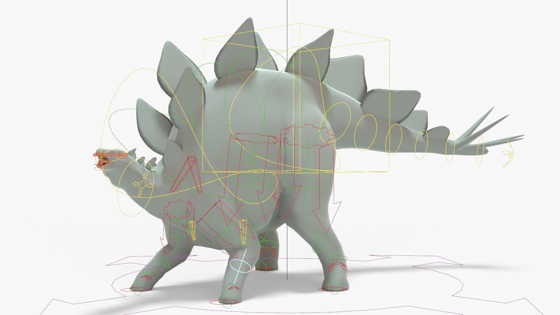 Stegosaurus Rigged Basemesh With Skeleton 3D Model Collection_20