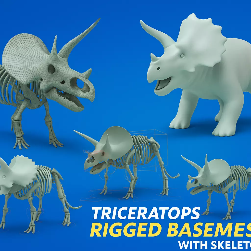 Triceratops Rigged Basemesh With Skeleton 3D Model Collection_0