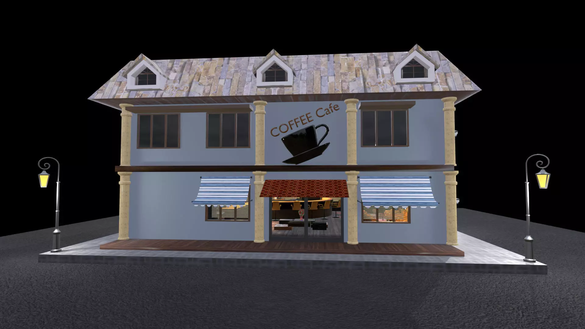 Coffee Shop 3D Model-PBR GameReady Lightmapped Optimized Low-poly 3D model_4
