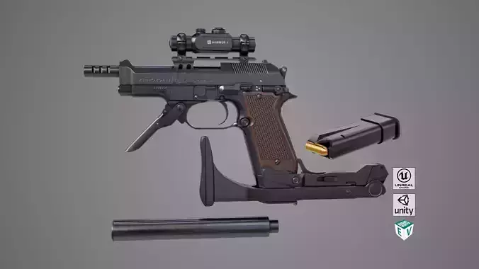 Pistol 08 Black Generic All PBR UE Textures Included Low-poly 3D model