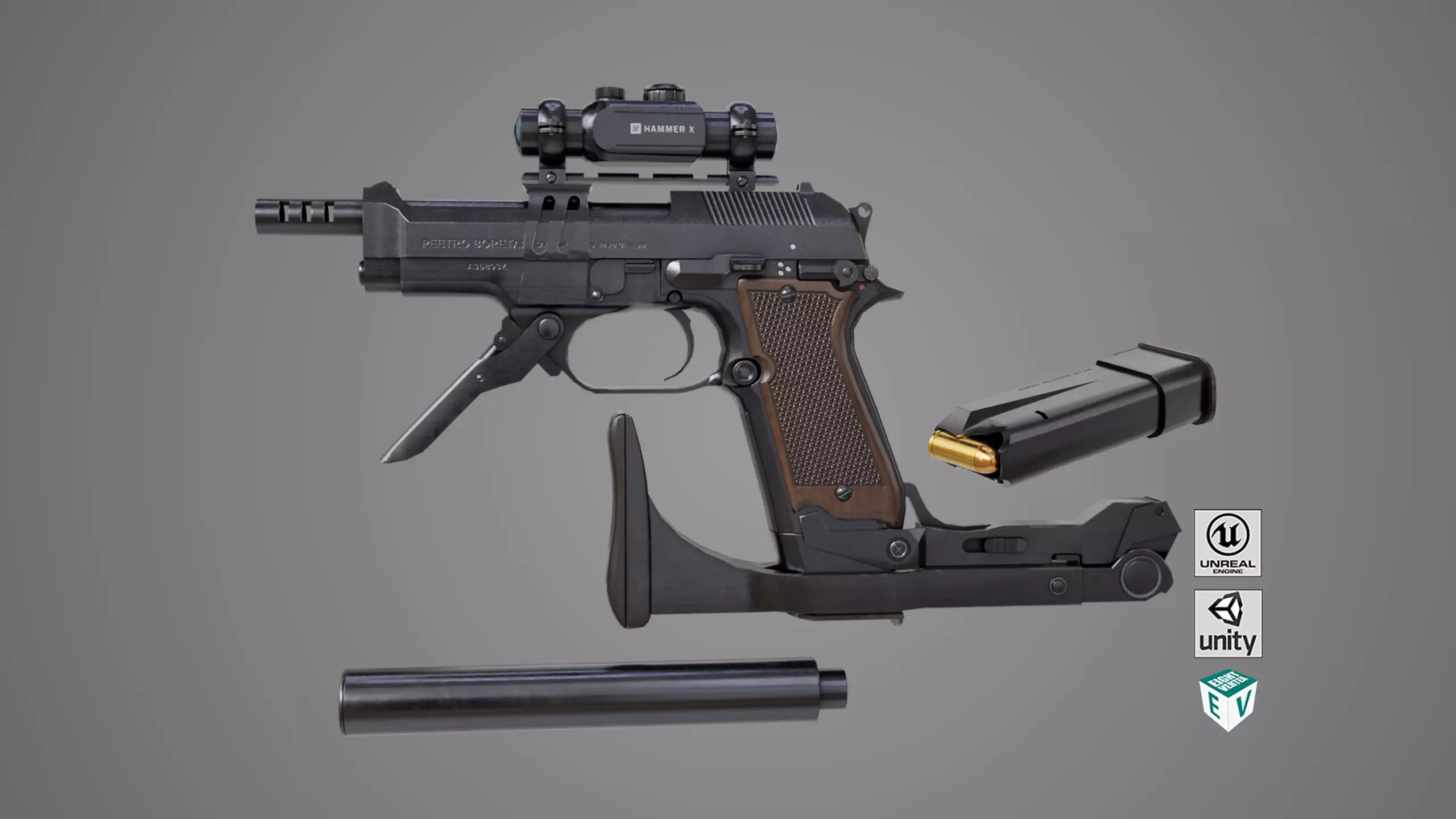 Pistol 08 Black Generic All PBR UE Textures Included Low-poly 3D model_0