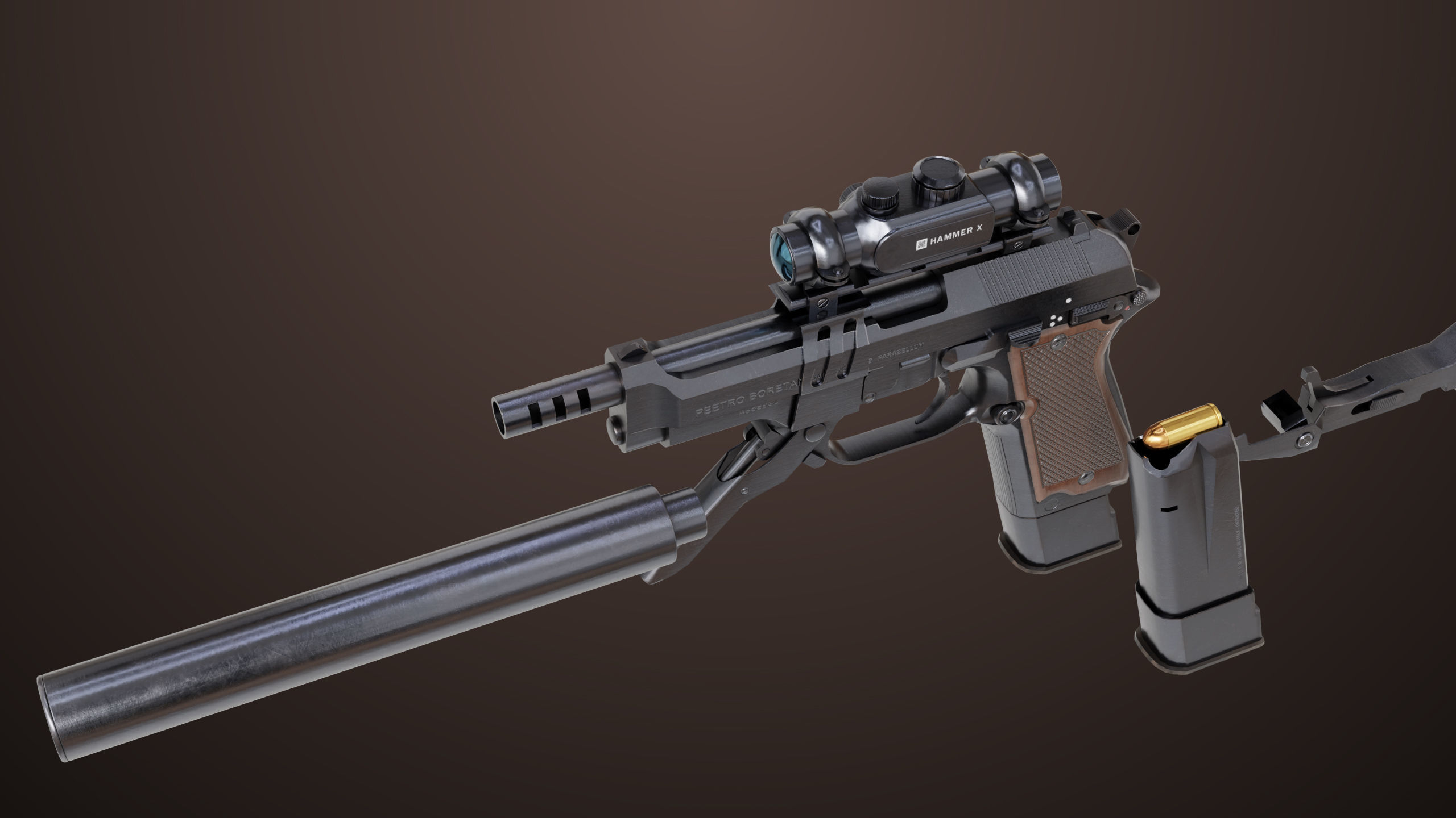 Pistol 08 Black Generic All PBR UE Textures Included Low-poly 3D model_9