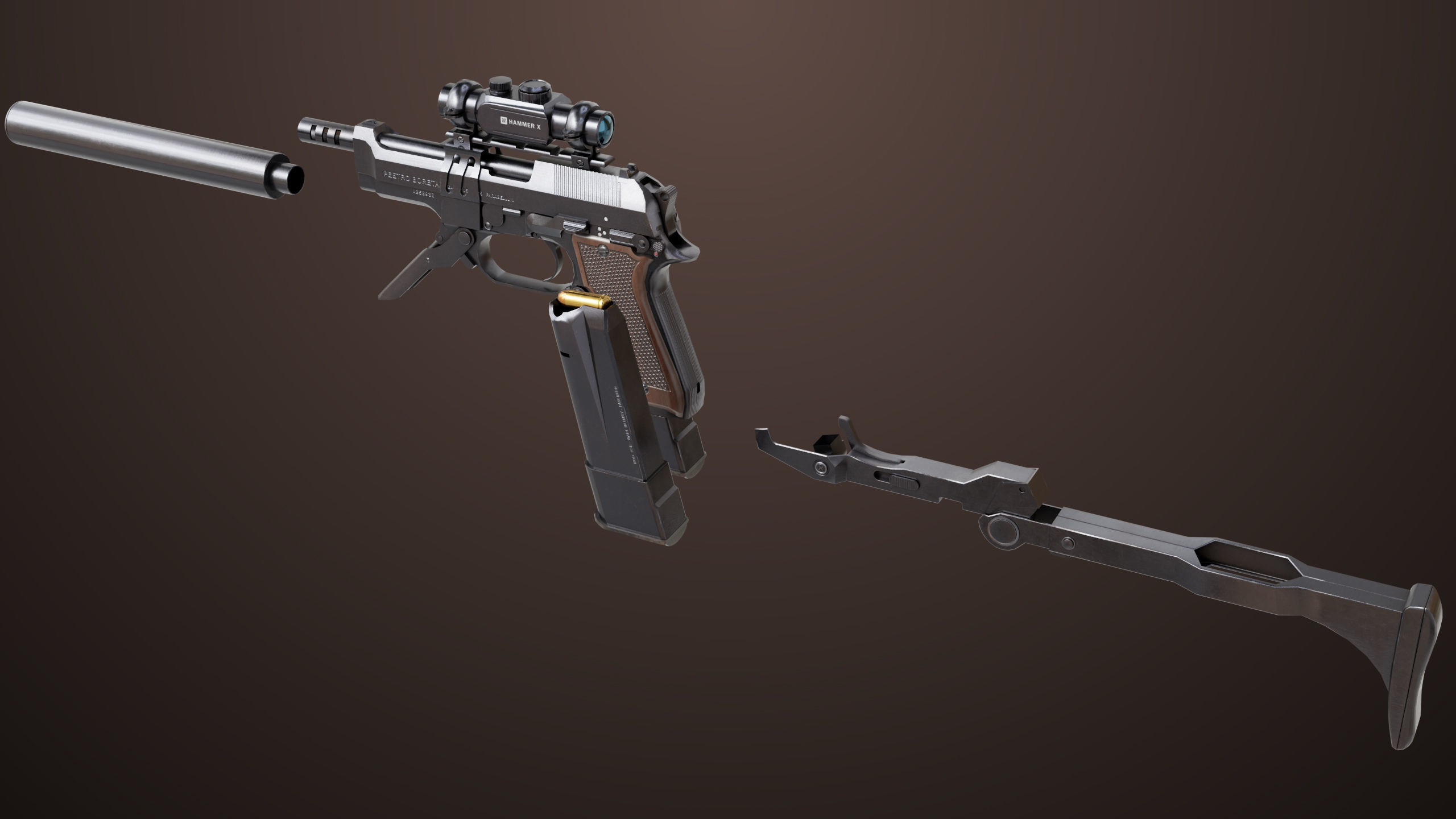 Pistol 08 Black Generic All PBR UE Textures Included Low-poly 3D model_30