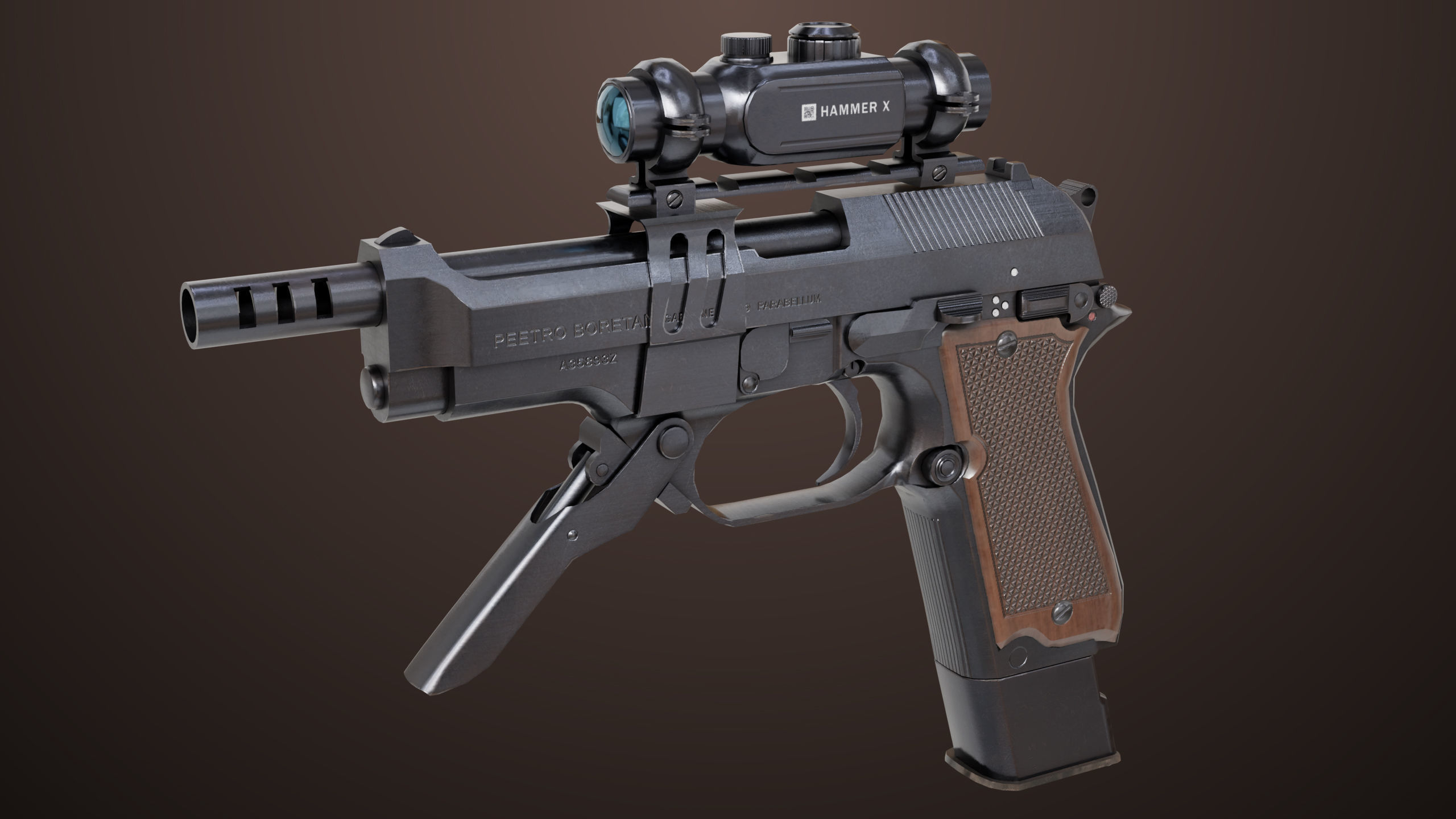 Pistol 08 Black Generic All PBR UE Textures Included Low-poly 3D model_4