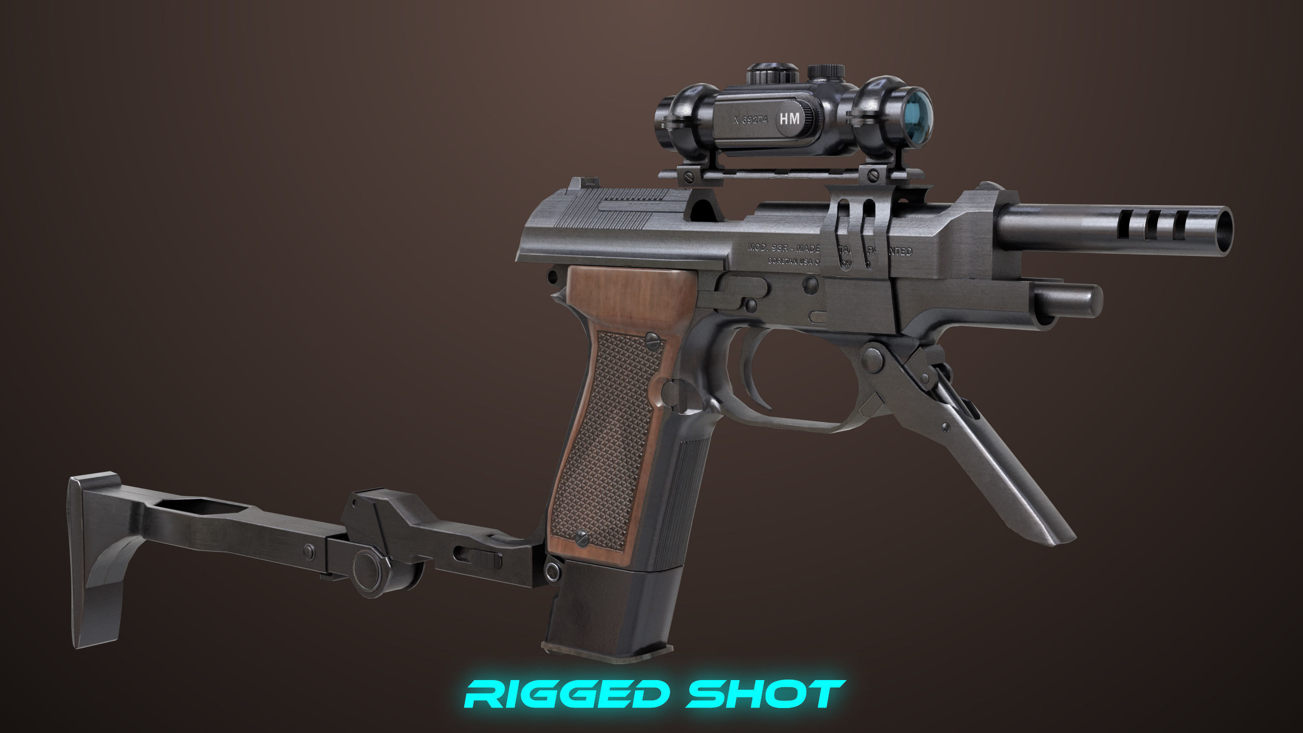 Pistol 08 Black Generic All PBR UE Textures Included Low-poly 3D model_24