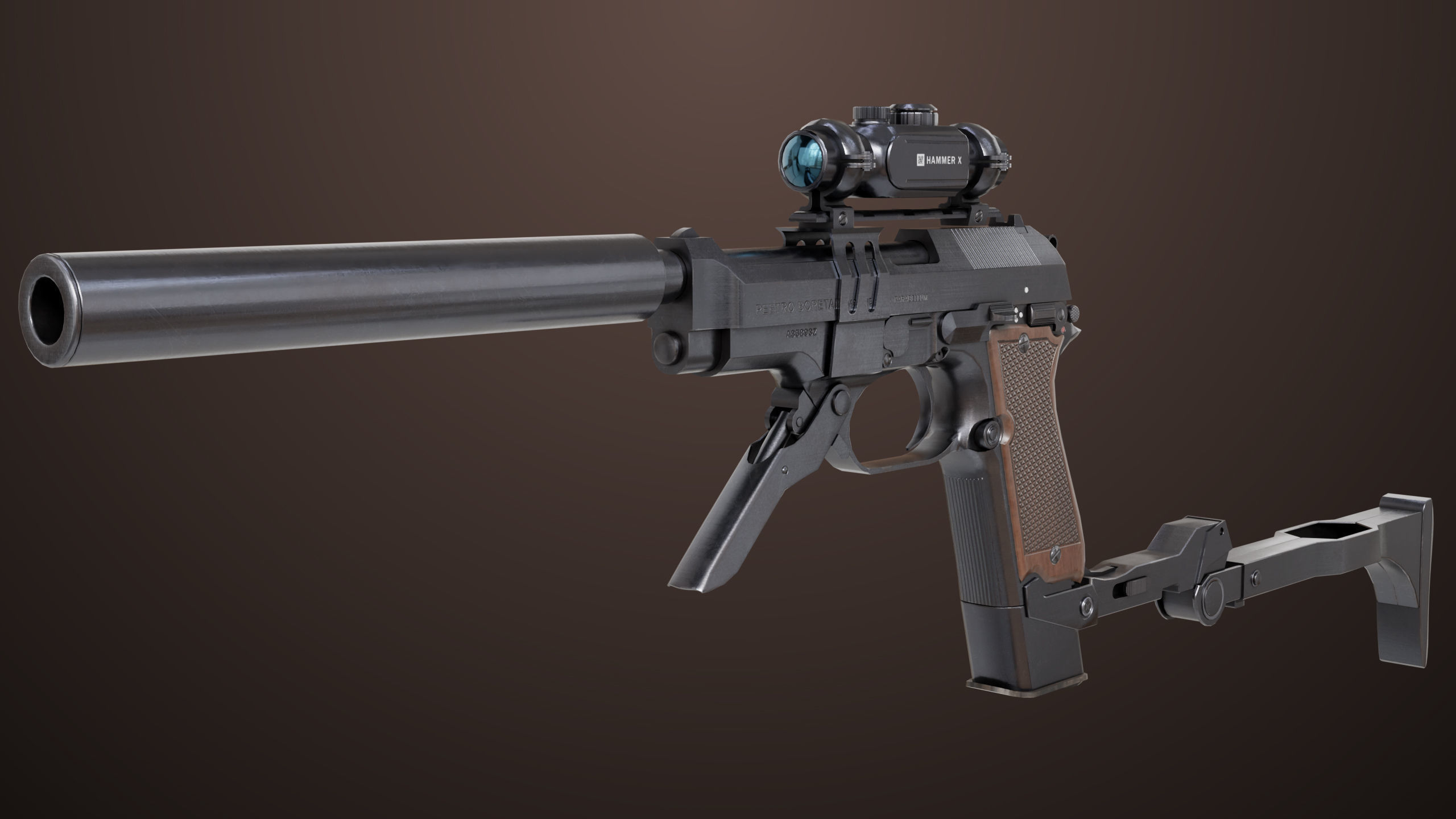 Pistol 08 Black Generic All PBR UE Textures Included Low-poly 3D model_7