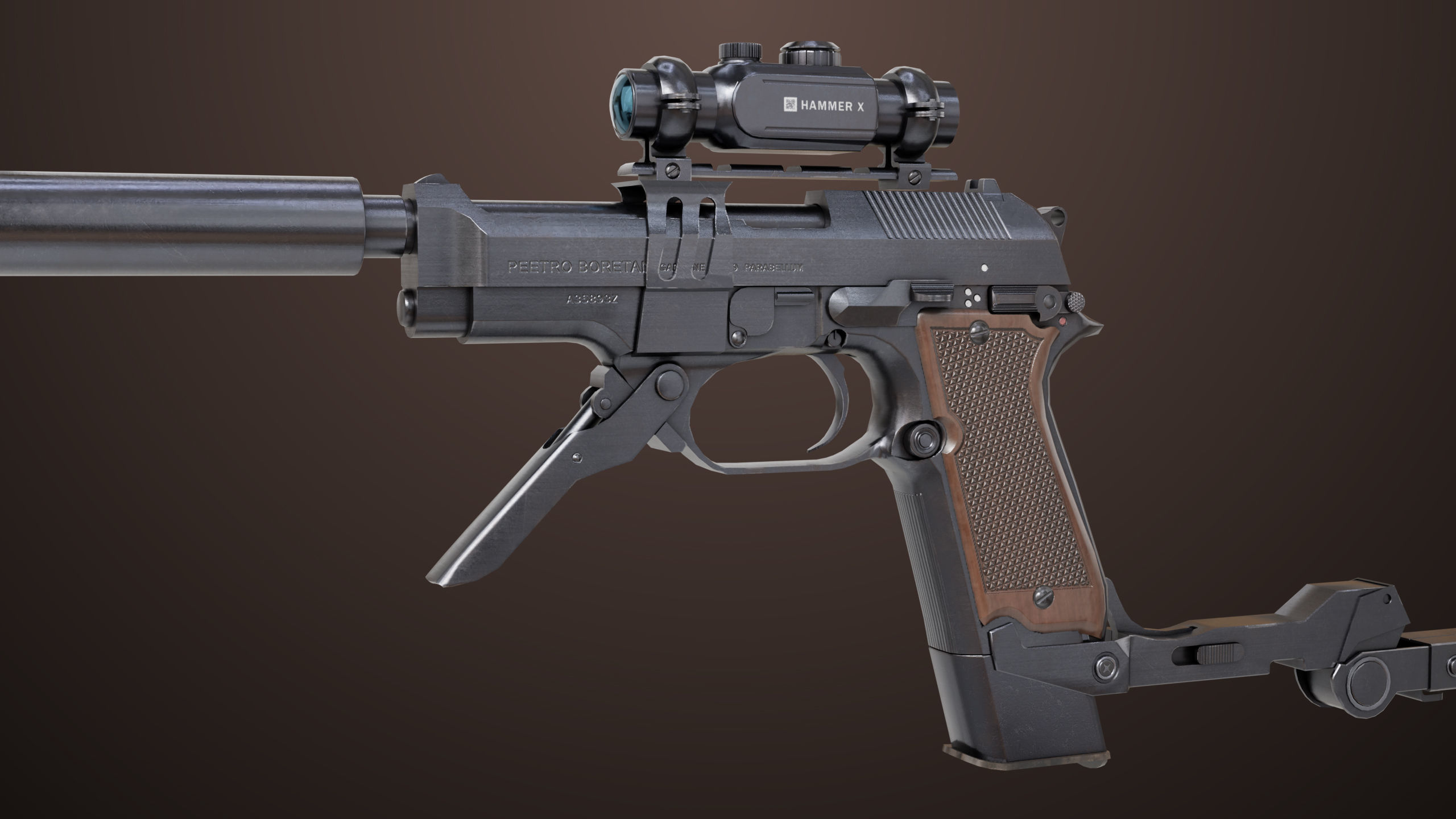 Pistol 08 Black Generic All PBR UE Textures Included Low-poly 3D model_20