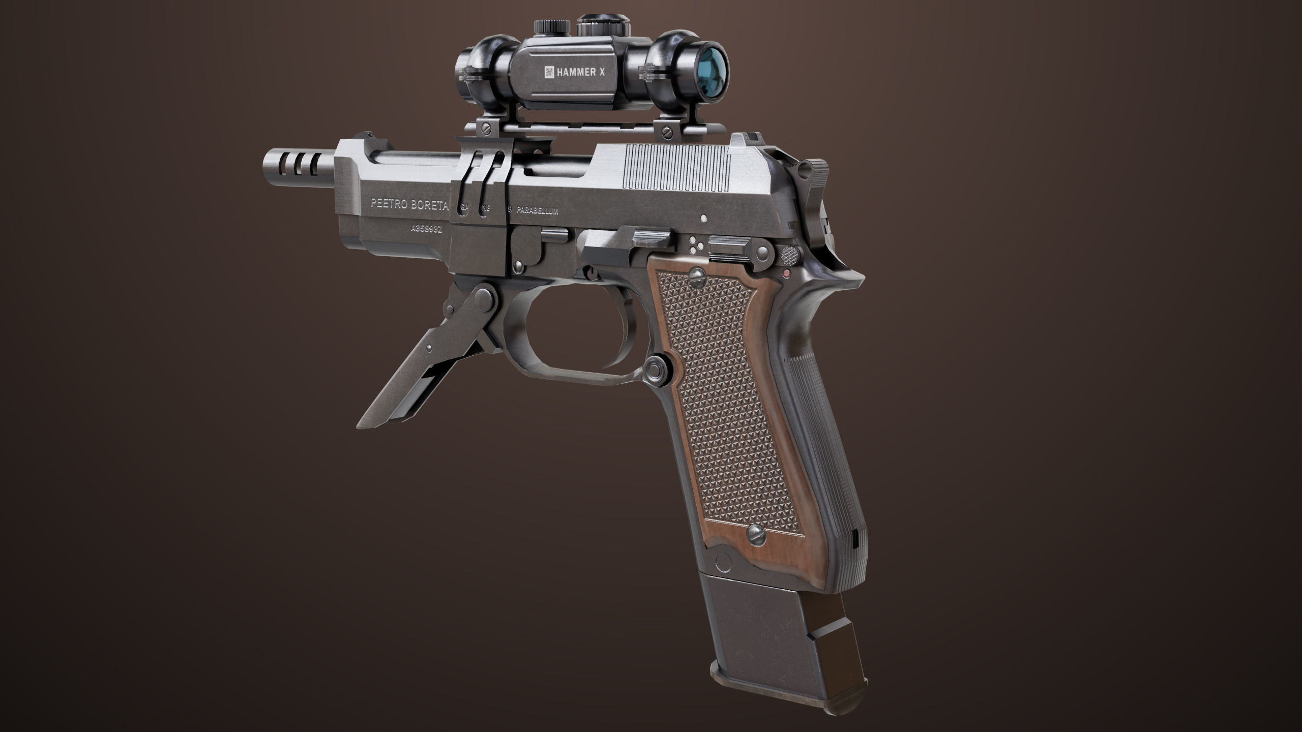 Pistol 08 Black Generic All PBR UE Textures Included Low-poly 3D model_36