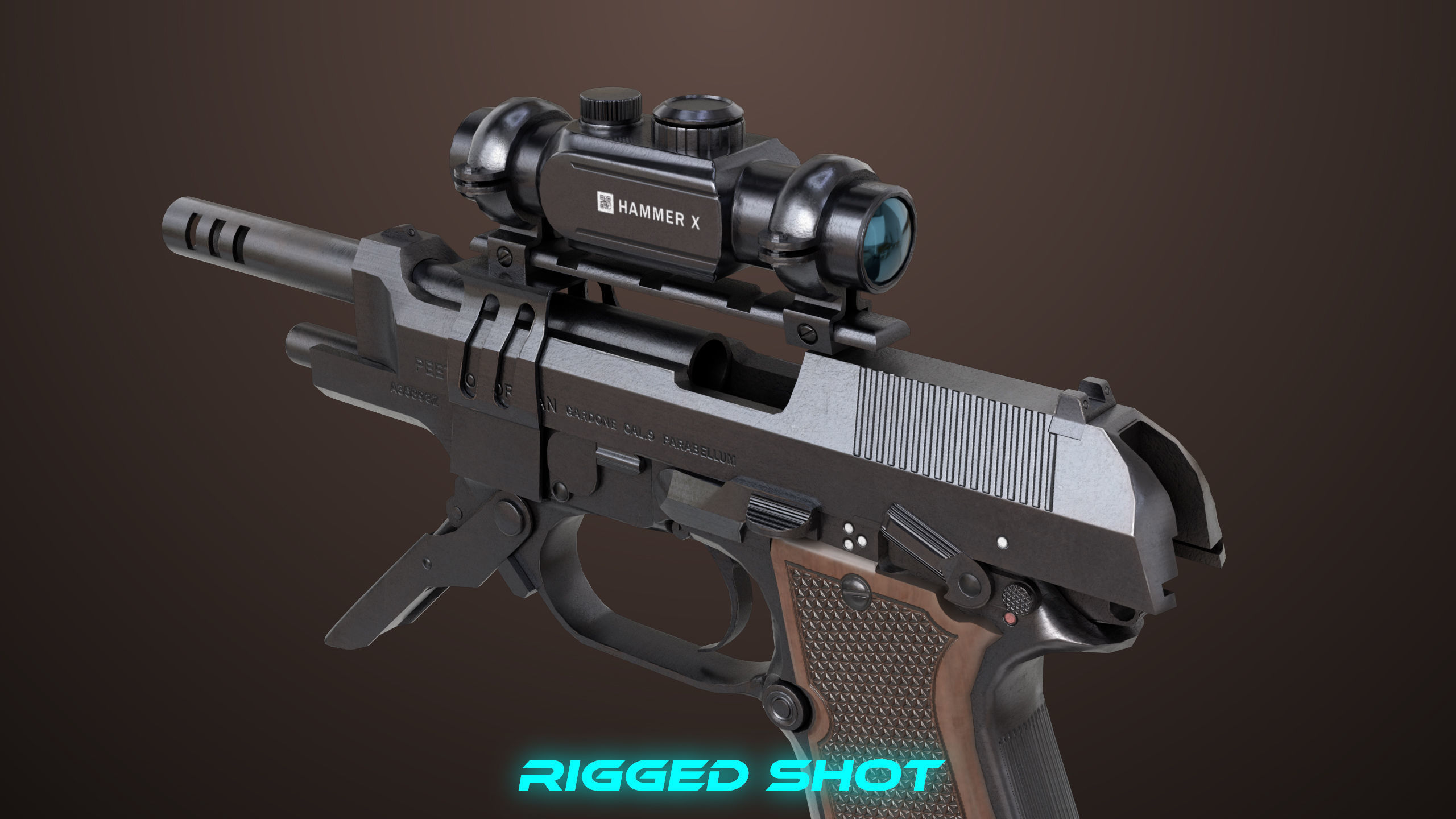 Pistol 08 Black Generic All PBR UE Textures Included Low-poly 3D model_17