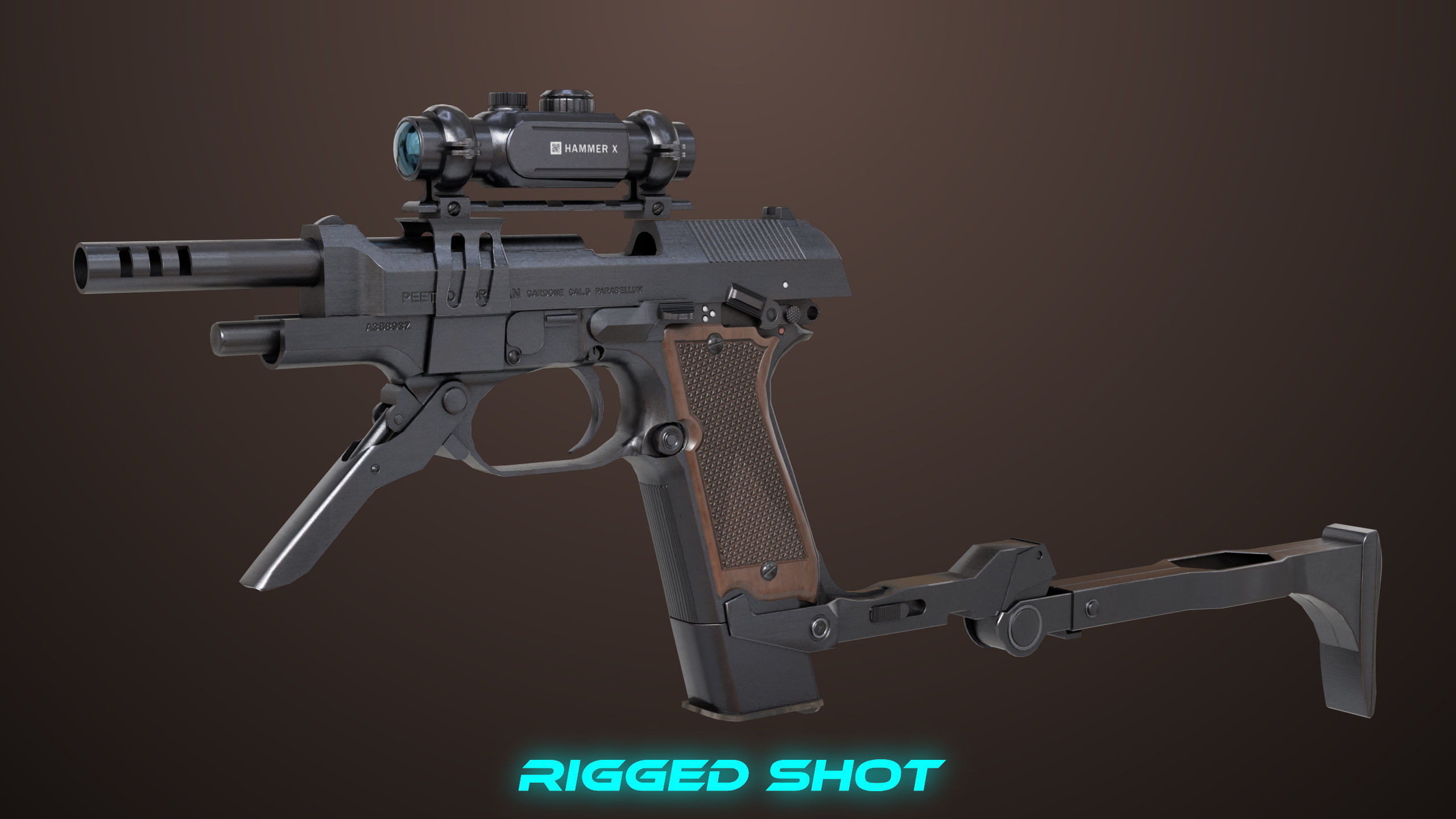 Pistol 08 Black Generic All PBR UE Textures Included Low-poly 3D model_6
