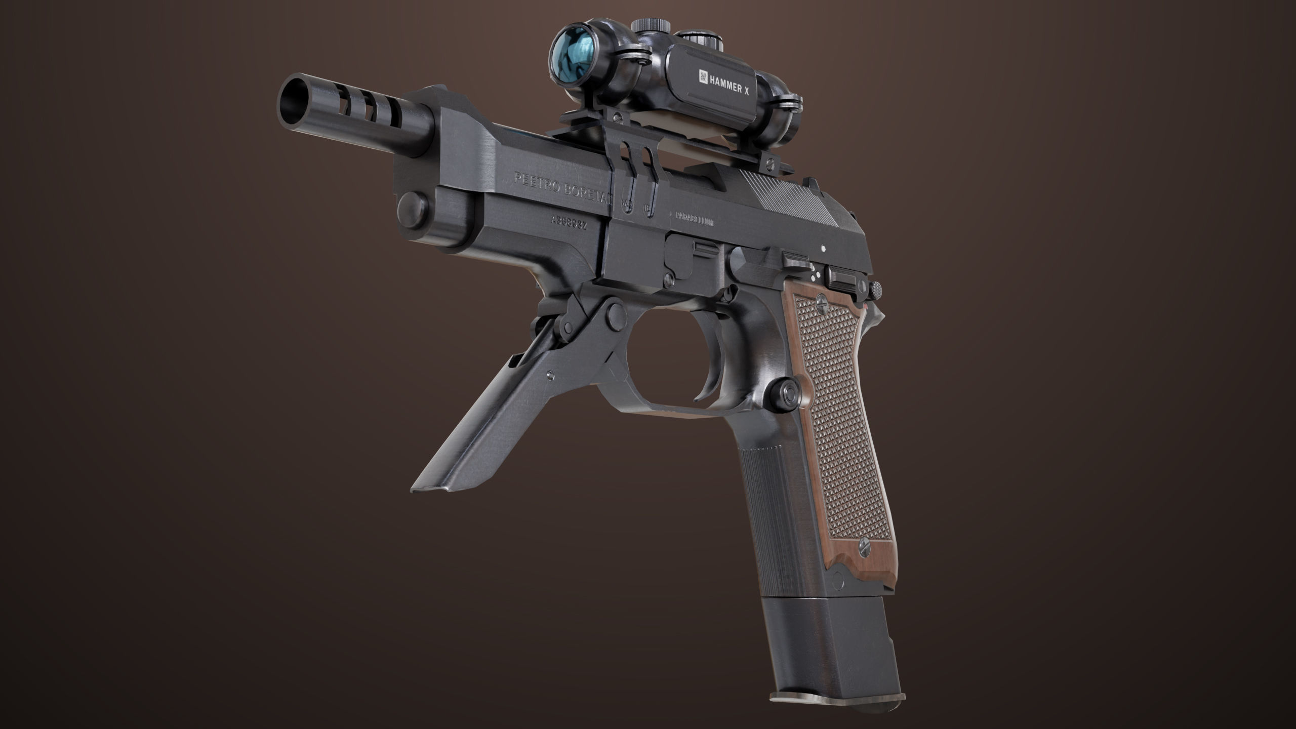 Pistol 08 Black Generic All PBR UE Textures Included Low-poly 3D model_35
