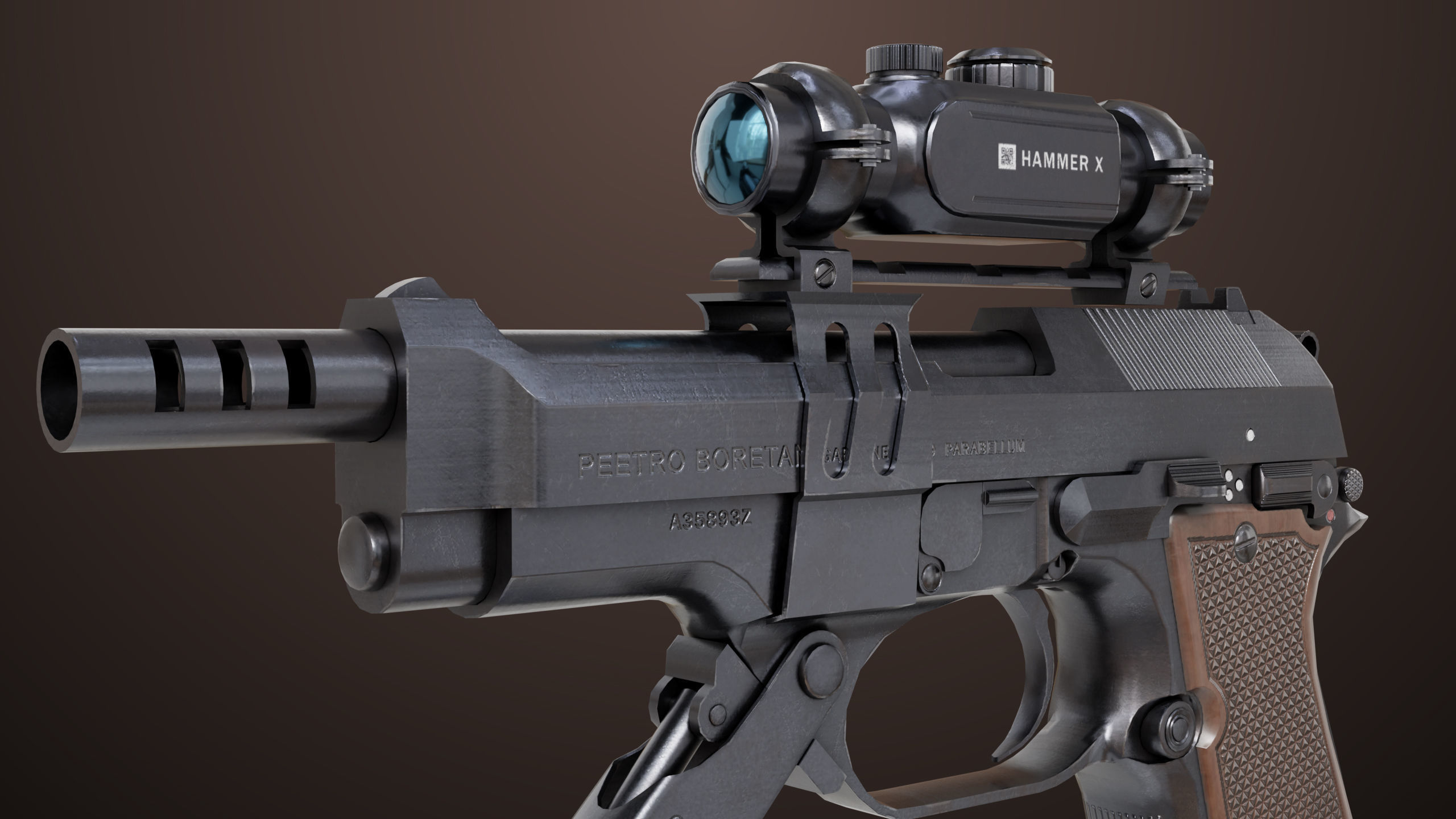 Pistol 08 Black Generic All PBR UE Textures Included Low-poly 3D model_37