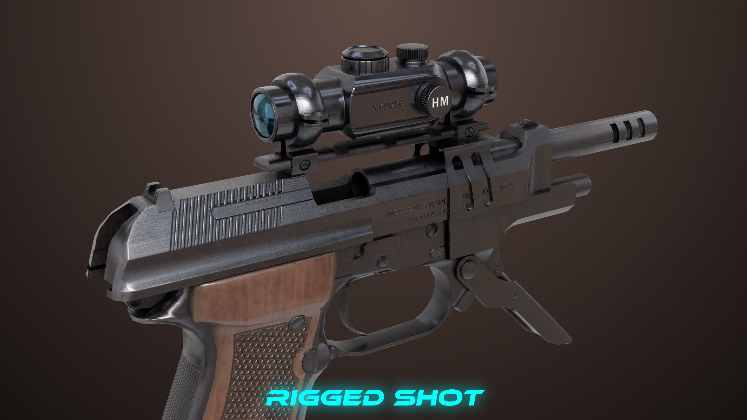 Pistol 08 Black Generic All PBR UE Textures Included Low-poly 3D model_32