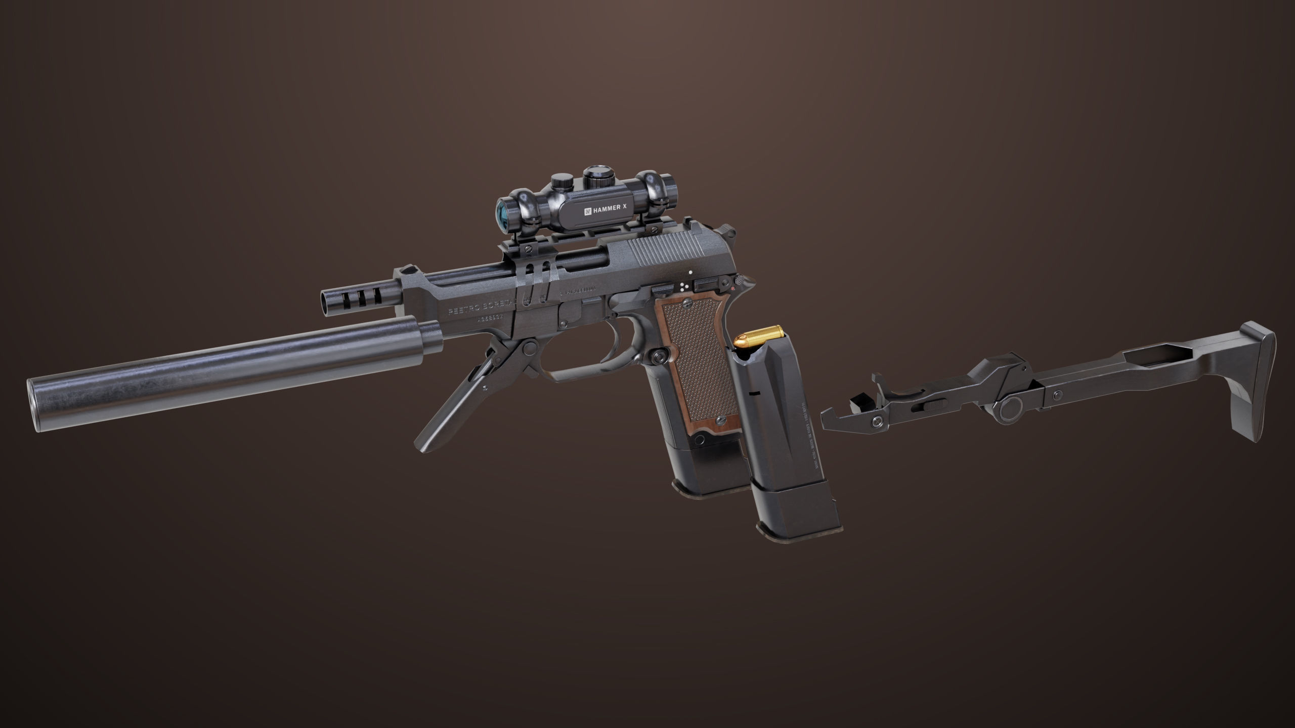 Pistol 08 Black Generic All PBR UE Textures Included Low-poly 3D model_41