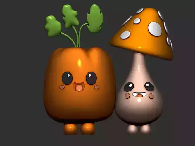 Cartoon carrot and mushroom
