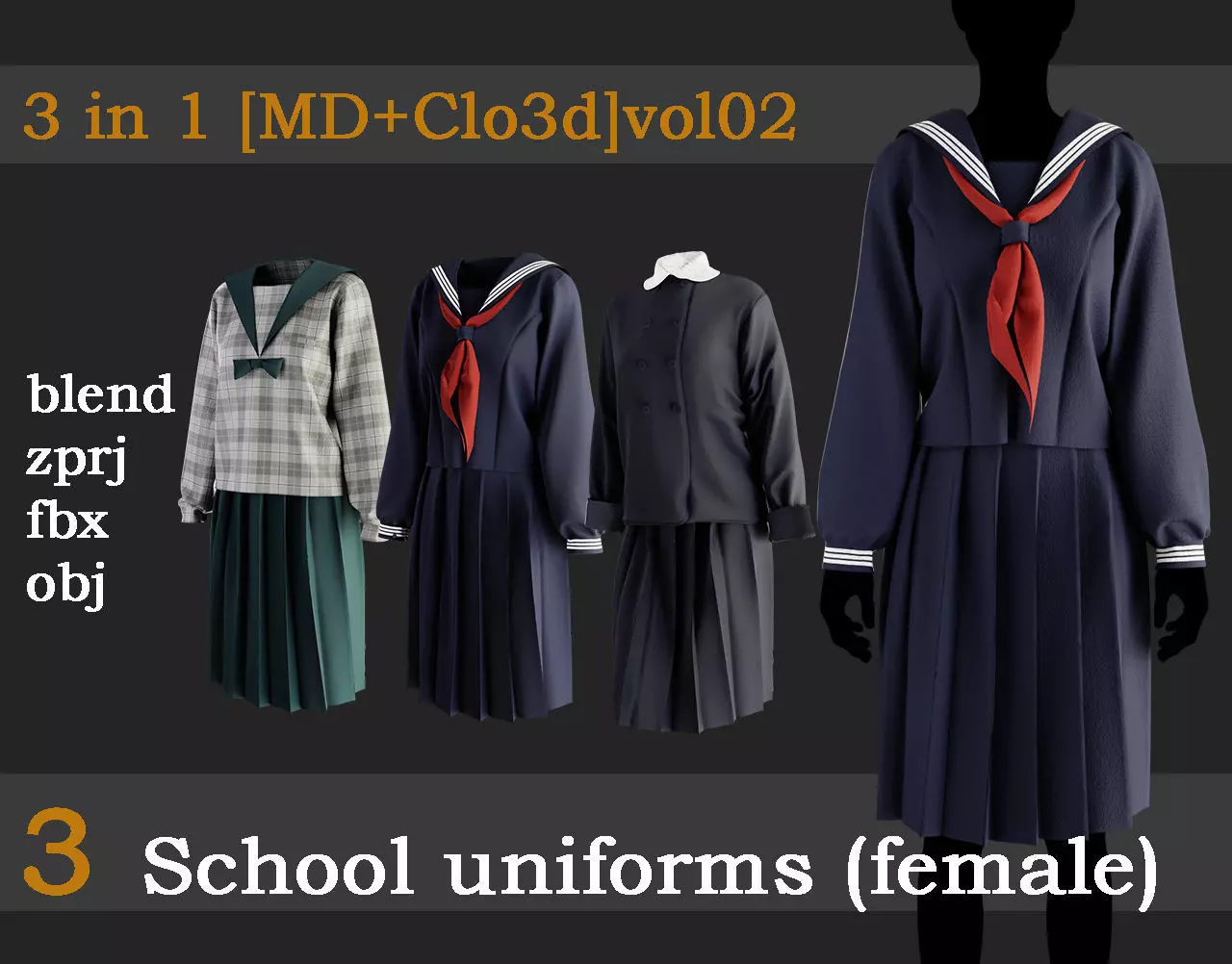 3 School uniform for girls vol02 3D model