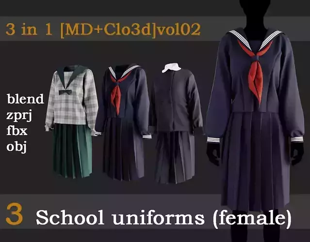 3 School uniform for girls  vol02 3D model