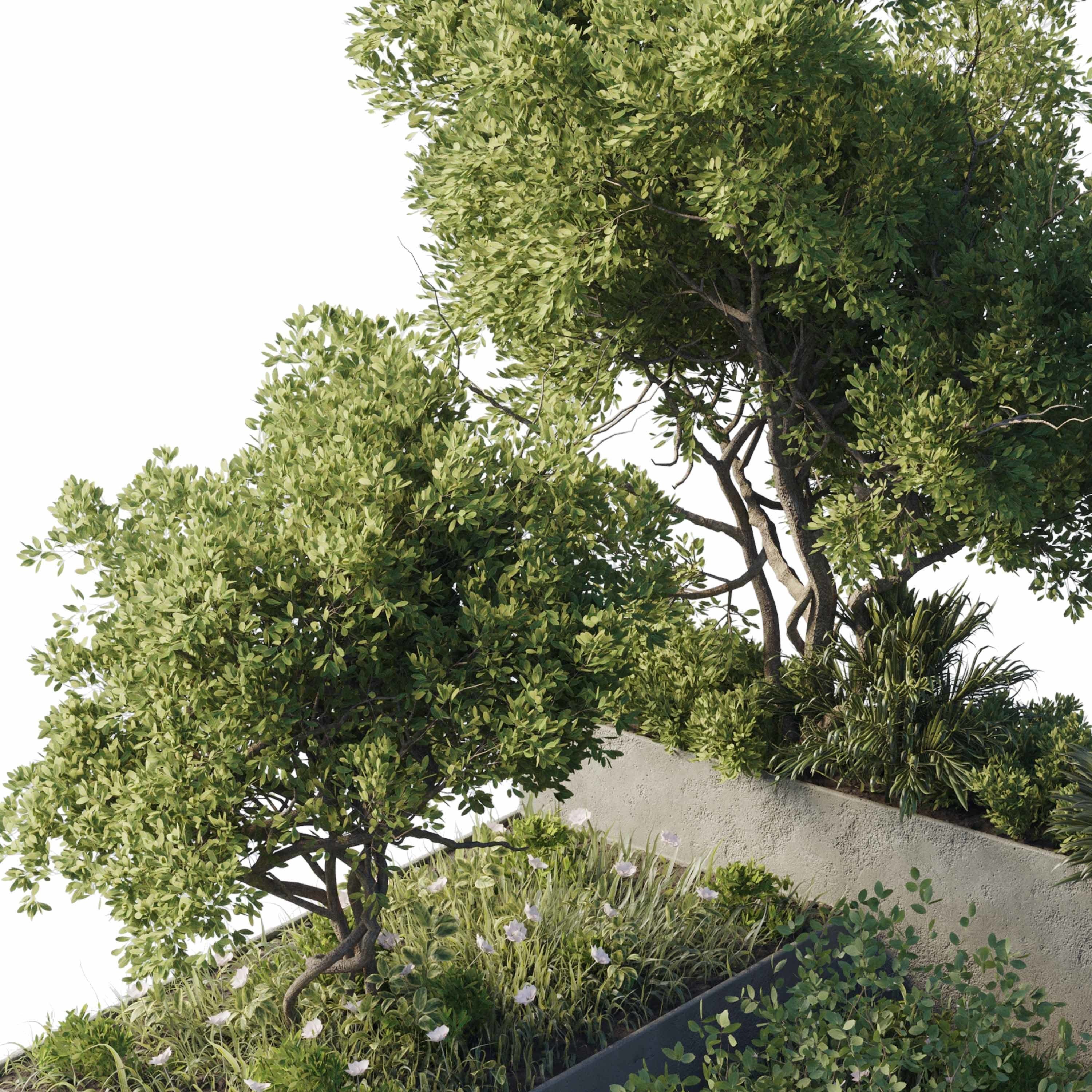 concrete box plants on stand - set outdoor plant 191 3D model_1