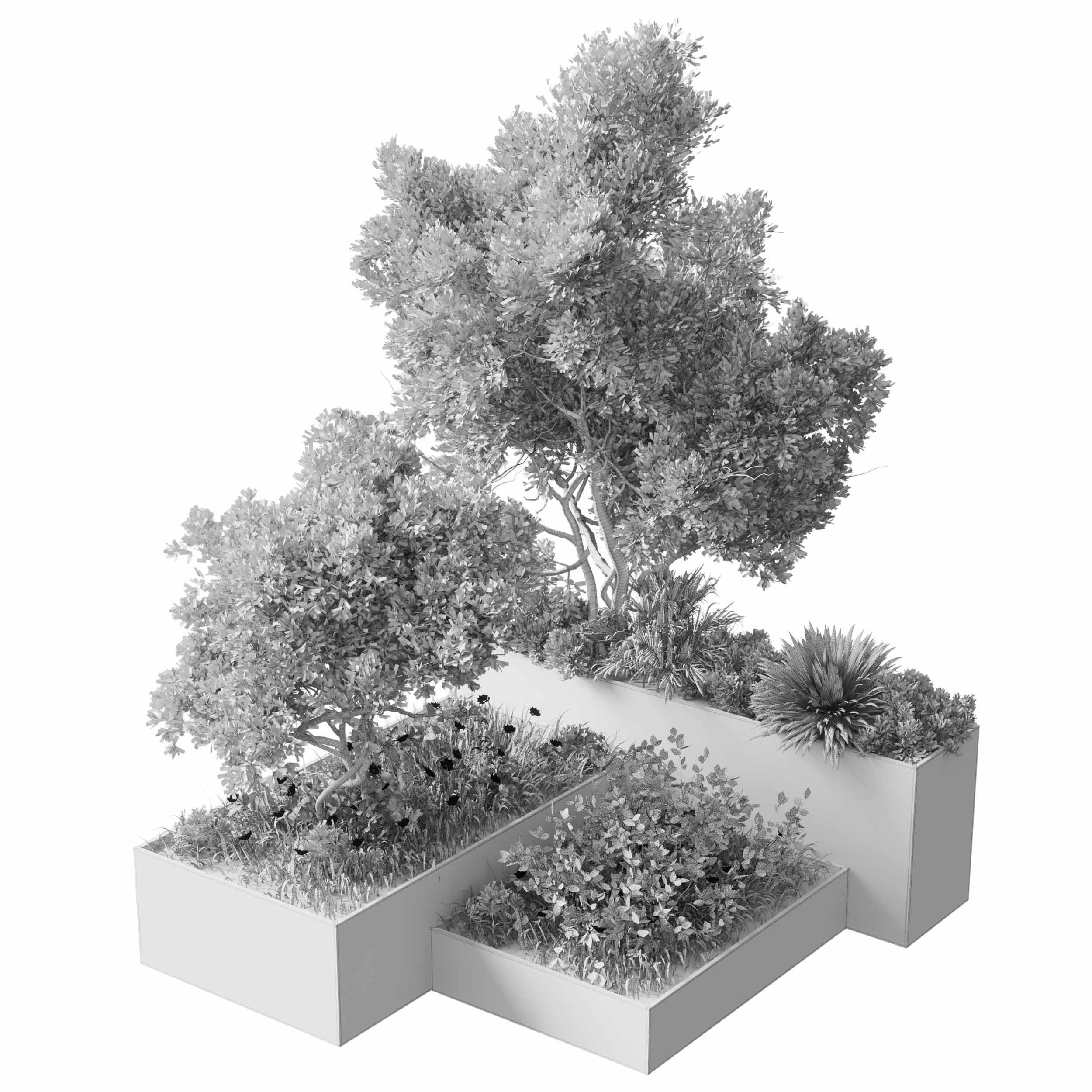 concrete box plants on stand - set outdoor plant 191 3D model_4