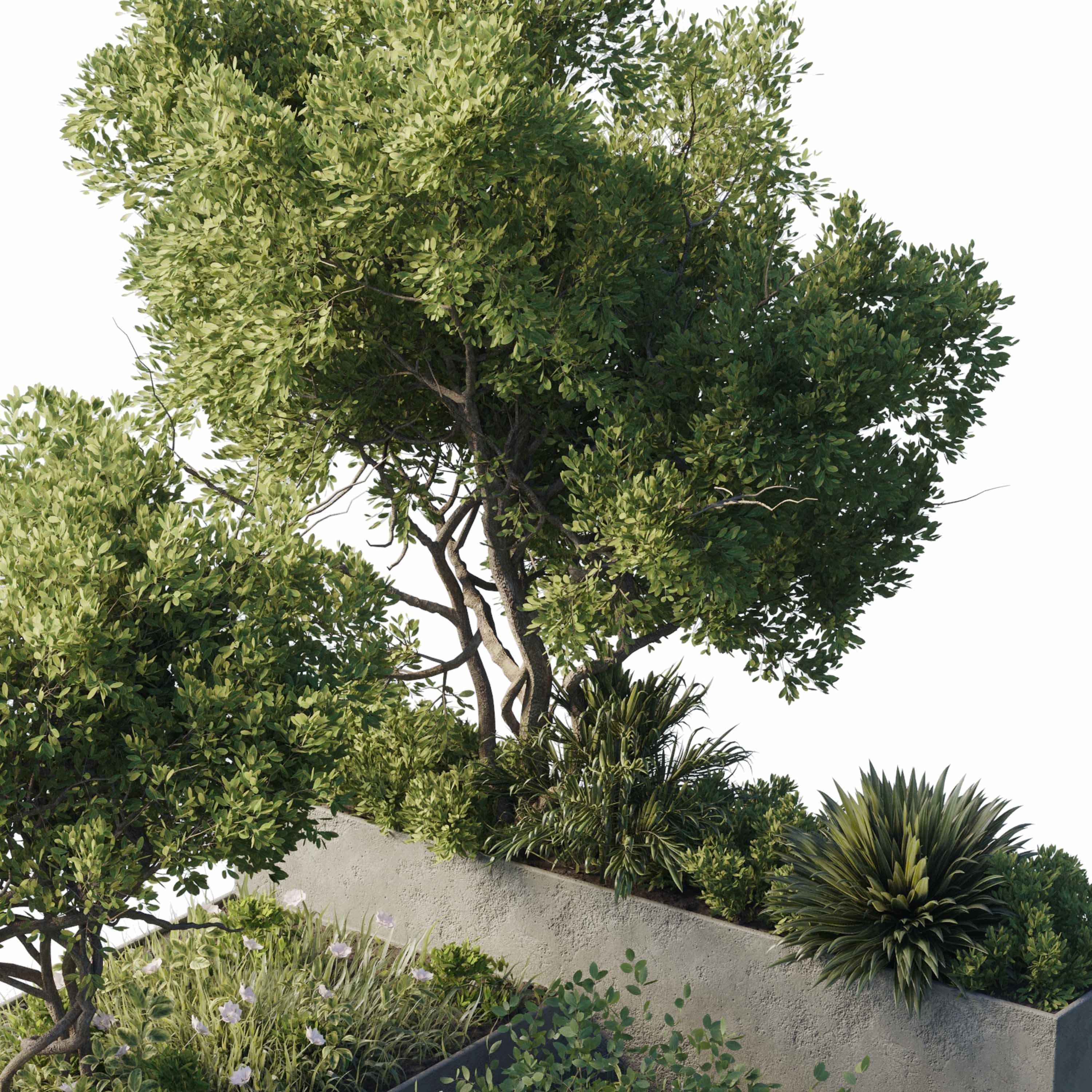 concrete box plants on stand - set outdoor plant 191 3D model_2