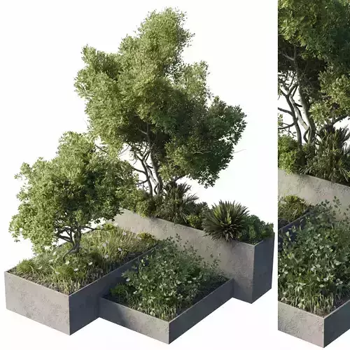 concrete box plants on stand - set outdoor plant 191 3D model