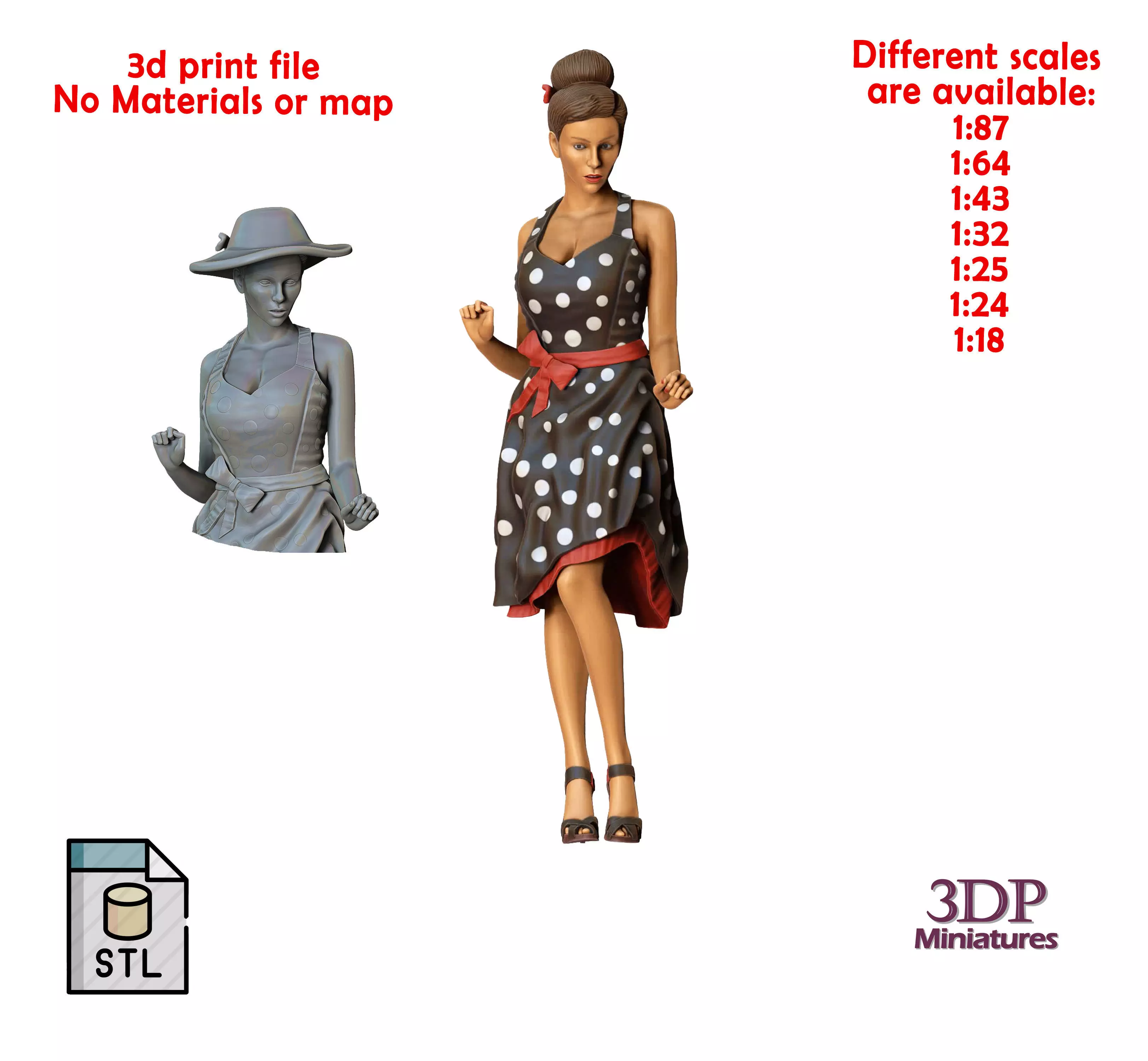 N3 A woman with Rockabilly style 3D print model