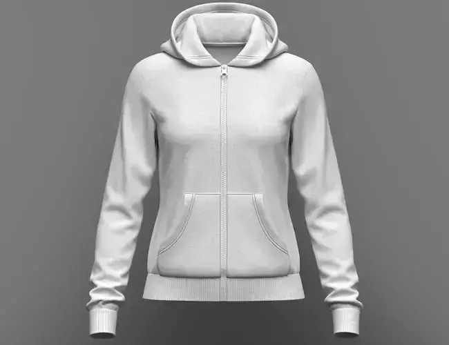 Women Front Zip Hoodie 3d Model