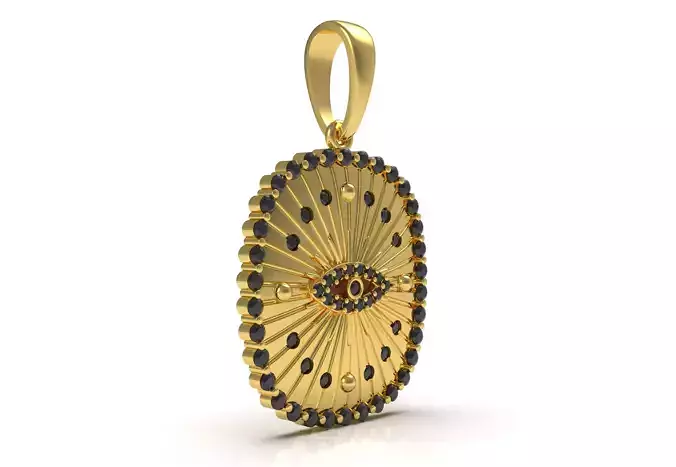 Unique Cushion Shaped Diamond Pendant with Evil Eye