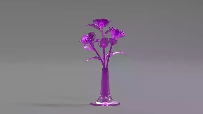 Glass Flower Showpiece Pink