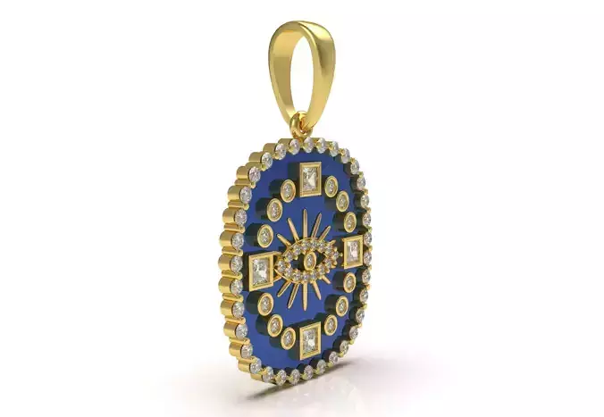 Unique Cushion Shaped Diamond Pendant with Evil Eye 2