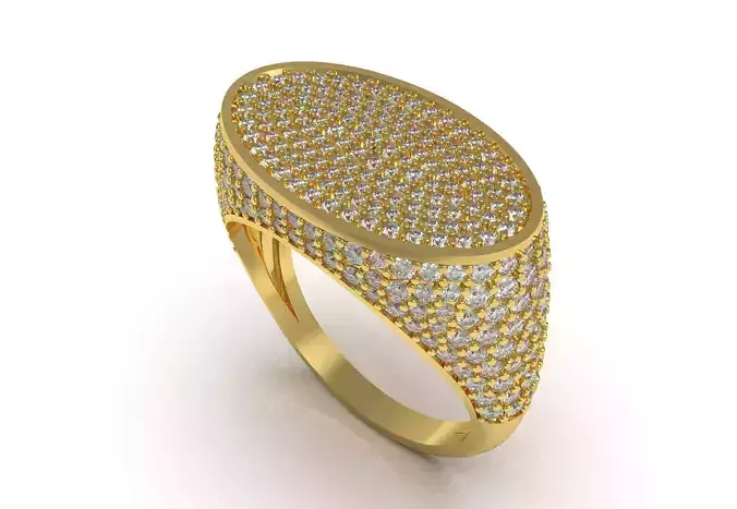 Antique Oval Signet Half Way Diamond Ring 3D print model