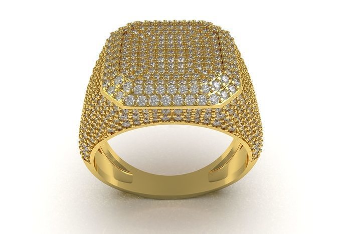 Antique Octagon Signet Half Way Diamond Ring 3D print model