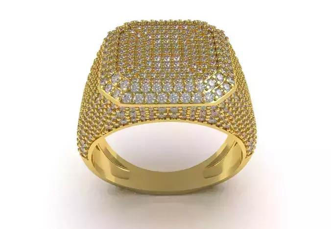 Antique Octagon Signet Half Way Diamond Ring 3D print model