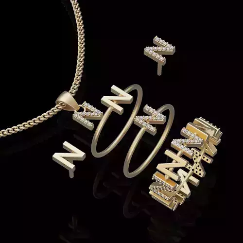 Letter N earring pendant ring    printable jewelry 3D model